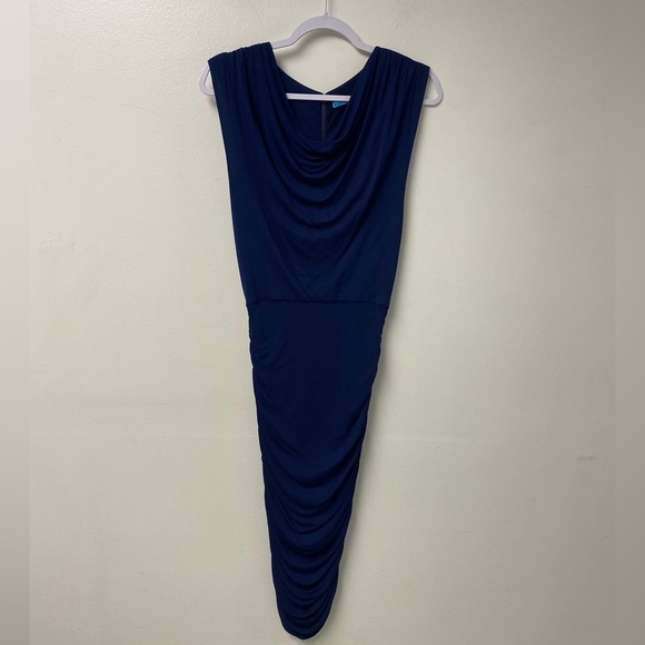 Alice + Olivia Brentan Blouson Ruched Skirt Dress‎ Navy Size Small - Picture 3 of 9